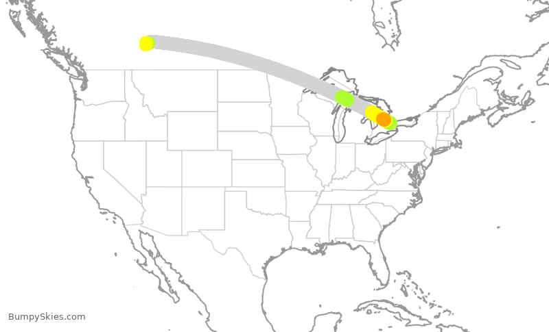 Turbulence forecast map for ACA137, YYZ to YYC