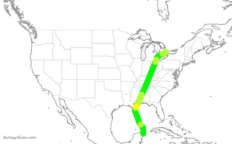Turbulence forecast map for ACA1383, MUN to YYZ