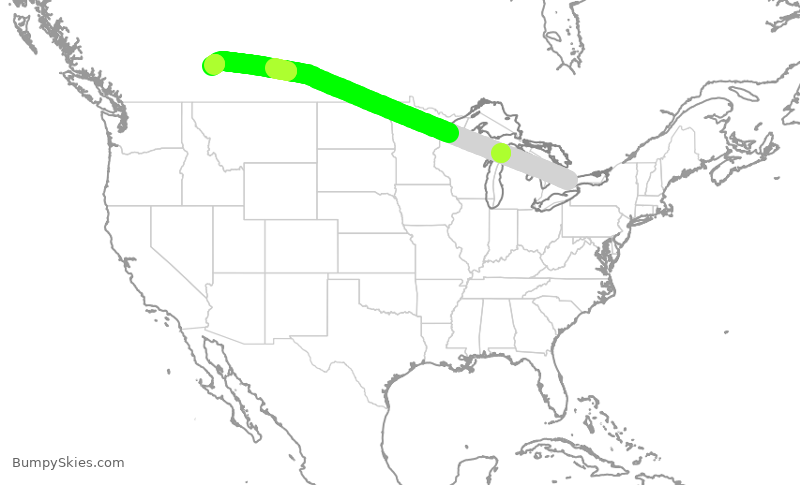 Turbulence forecast map for ACA139, YYZ to YYC