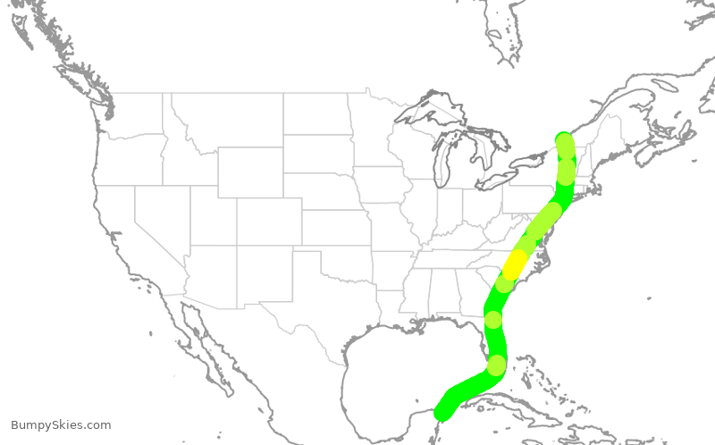 Turbulence forecast map for ACA1403, CUN to YUL