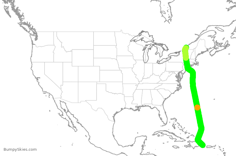 Turbulence forecast map for ACA1424, YUL to PUJ
