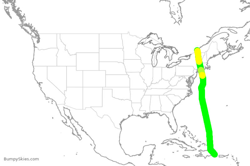 Turbulence forecast map for ACA1425, PUJ to YUL