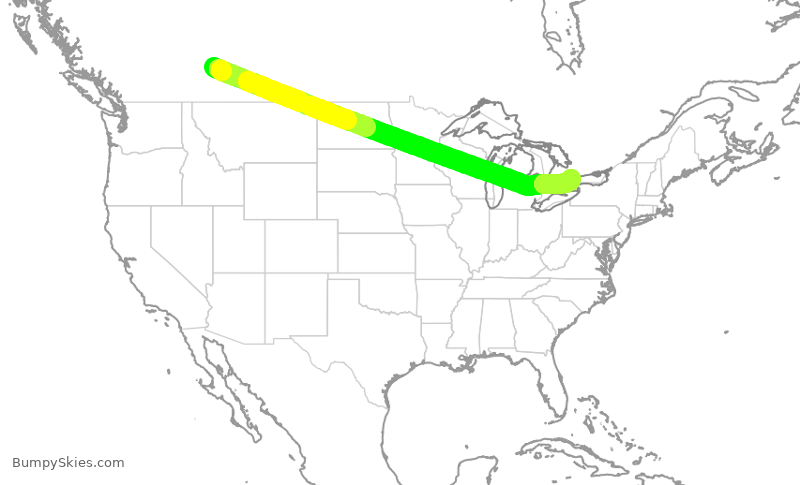 Turbulence forecast map for ACA142, YYC to YYZ