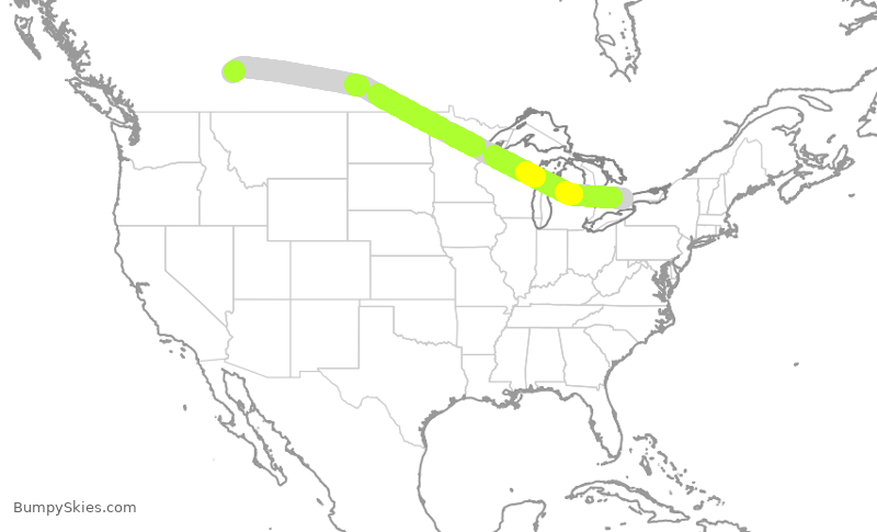 Turbulence forecast map for ACA143, YYZ to YYC