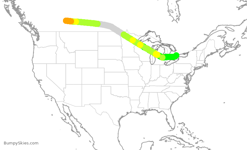 Turbulence forecast map for ACA146, YYC to YYZ