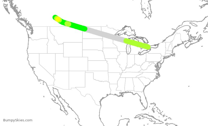 Turbulence forecast map for ACA147, YYZ to YYC