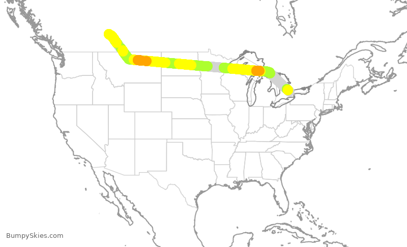 Turbulence forecast map for ACA154, YYC to YYZ