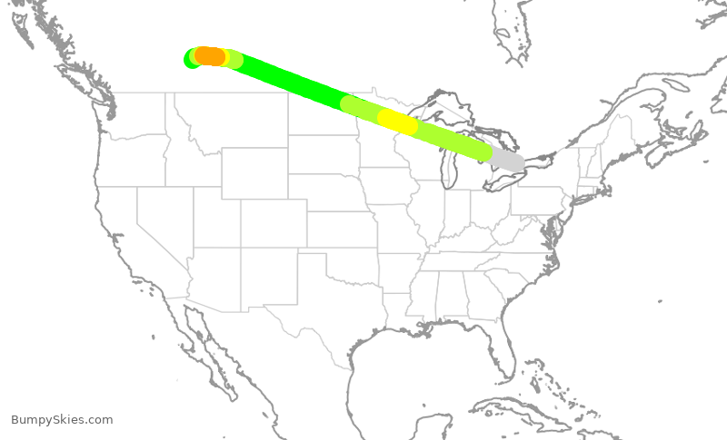 Turbulence forecast map for ACA155, YYZ to YYC