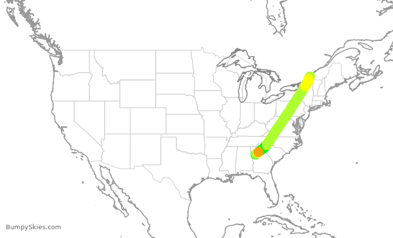 Turbulence forecast map for ACA1573, YUL to ATL