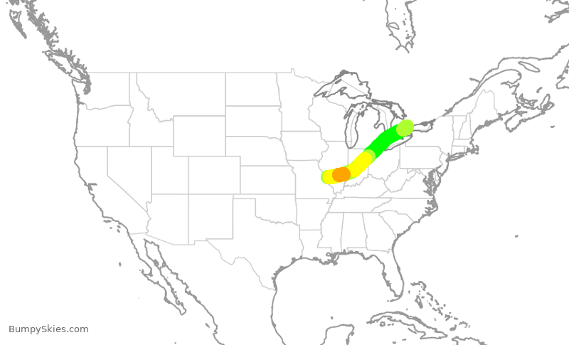 Turbulence forecast map for ACA1574, STL to YYZ