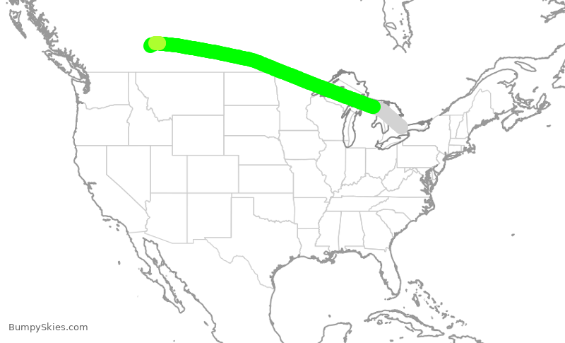 Turbulence forecast map for ACA159, YYZ to YYC
