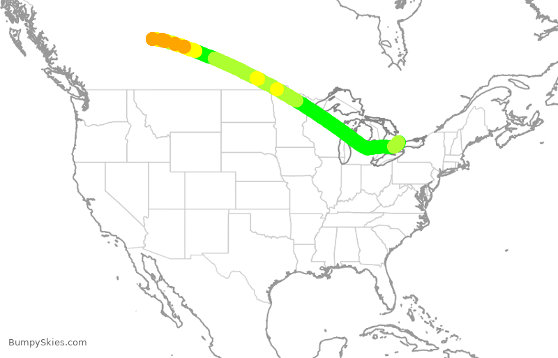 Turbulence forecast map for ACA164, YEG to YYZ