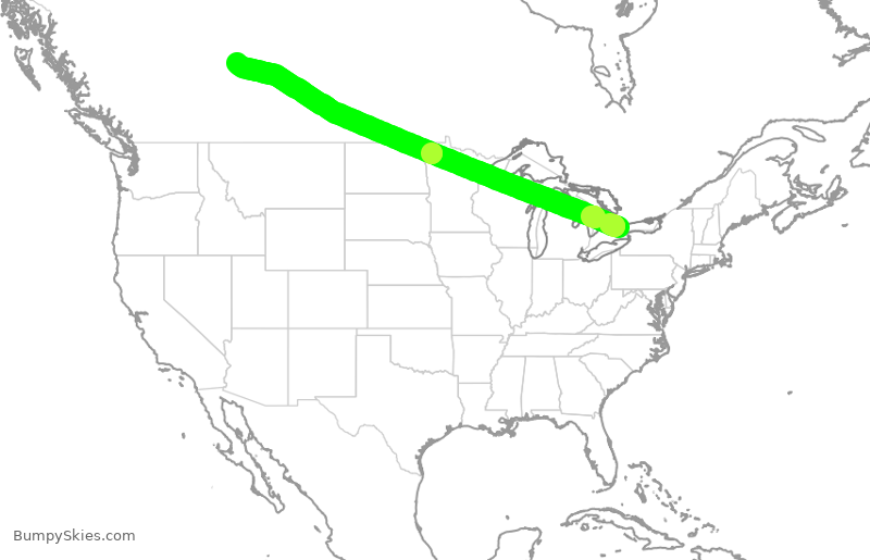 Turbulence forecast map for ACA165, YYZ to YEG