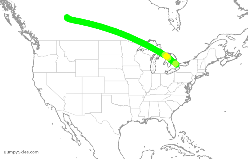 Turbulence forecast map for ACA169, YYZ to YEG