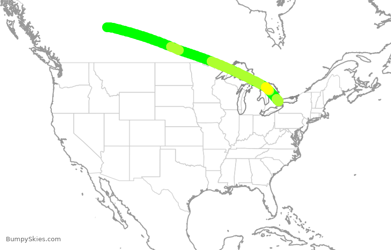 Turbulence forecast map for ACA172, YEG to YYZ