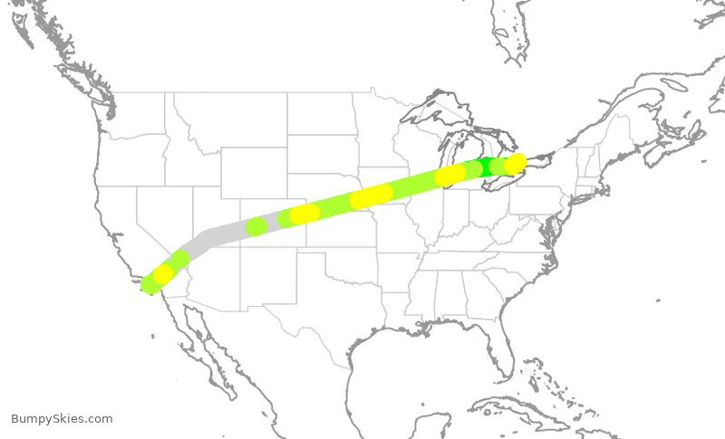 Turbulence forecast map for ACA1792, LAX to YYZ