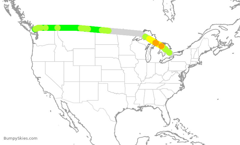 Turbulence forecast map for ACA181, YYZ to YVR