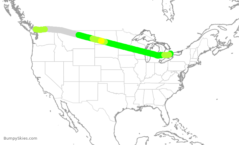 Turbulence forecast map for ACA182, YVR to YYZ