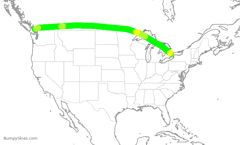 Turbulence forecast map for ACA183, YYZ to YVR