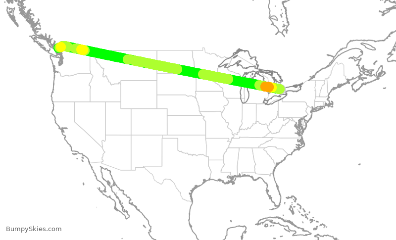 Turbulence forecast map for ACA185, YYZ to YVR