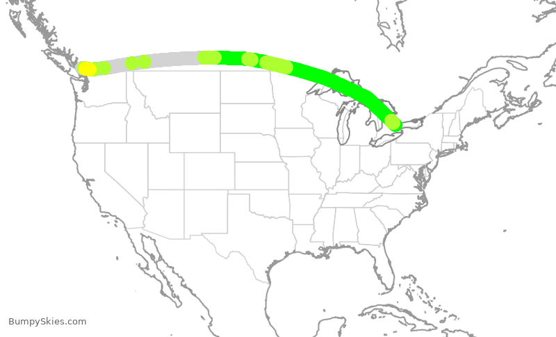 Turbulence forecast map for ACA186, YVR to YYZ