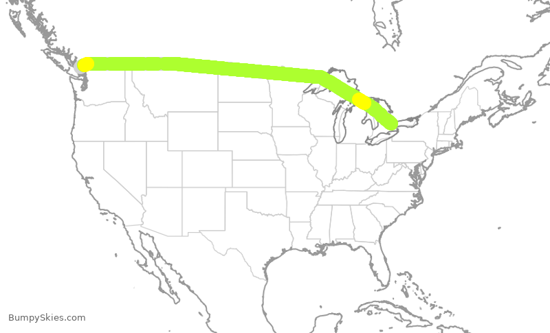 Turbulence forecast map for ACA187, YYZ to YVR