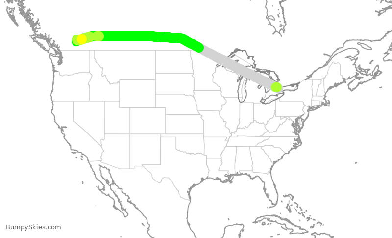 Turbulence forecast map for ACA191, YYZ to YLW