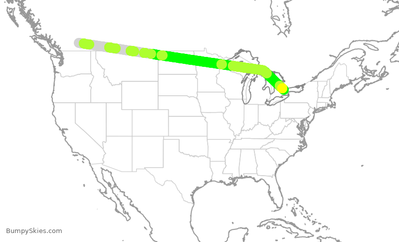 Turbulence forecast map for ACA192, YLW to YYZ