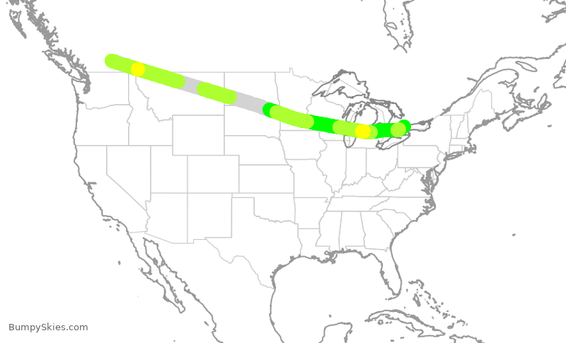 Turbulence forecast map for ACA194, YLW to YYZ
