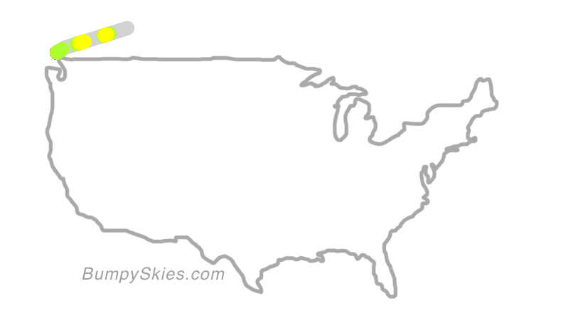 Map of continental US with illustrated flight path and turbulence forecast (described in text below)