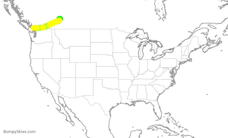 Turbulence forecast map for ACA222, YVR to YYC