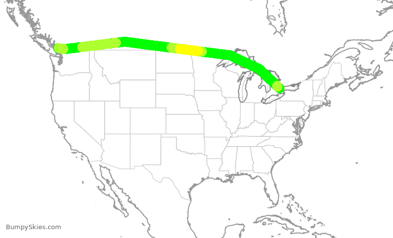 Turbulence forecast map for ACA2302, YVR to YYZ