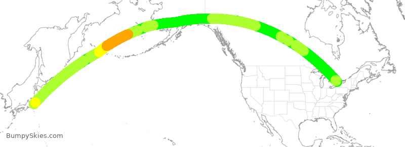 Turbulence forecast map for ACA2302, HND to YYZ