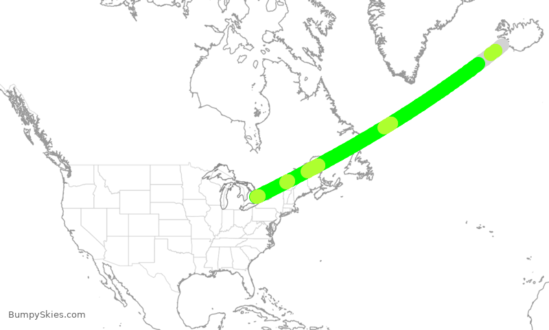 Turbulence forecast map for ACA2303, KEF to YYZ