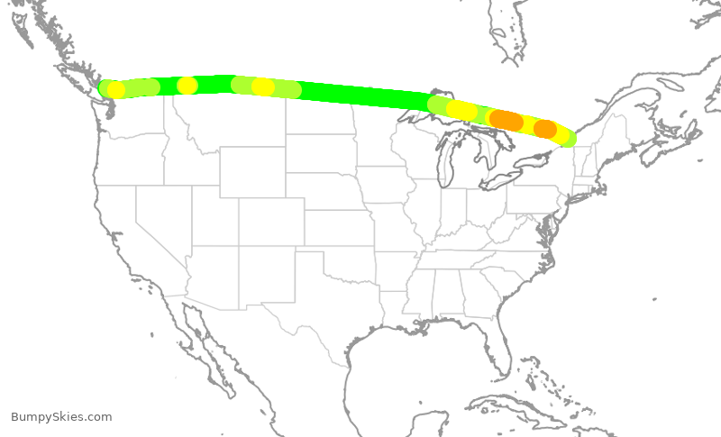 Turbulence forecast map for ACA2306, YVR to YUL