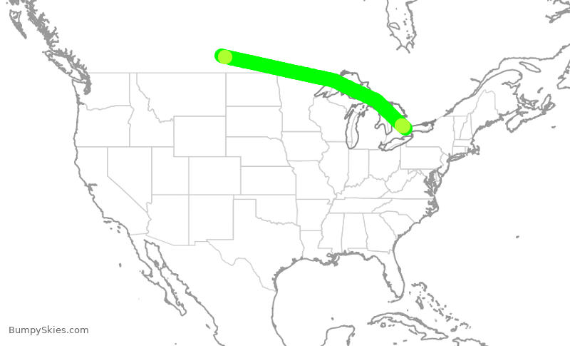 Turbulence forecast map for ACA2314, YQR to YYZ