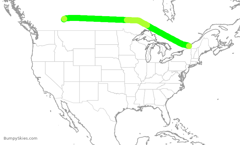 Turbulence forecast map for ACA2323, YUL to YYC