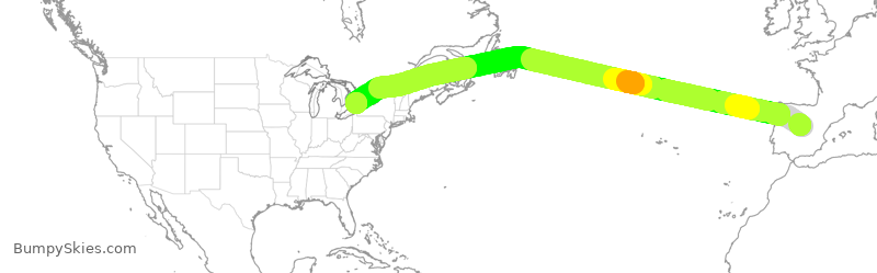 Turbulence forecast map for ACA2325, MAD to YYZ