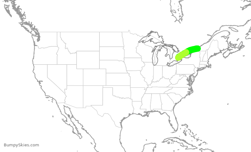 Turbulence forecast map for ACA2327, YUL to YYZ