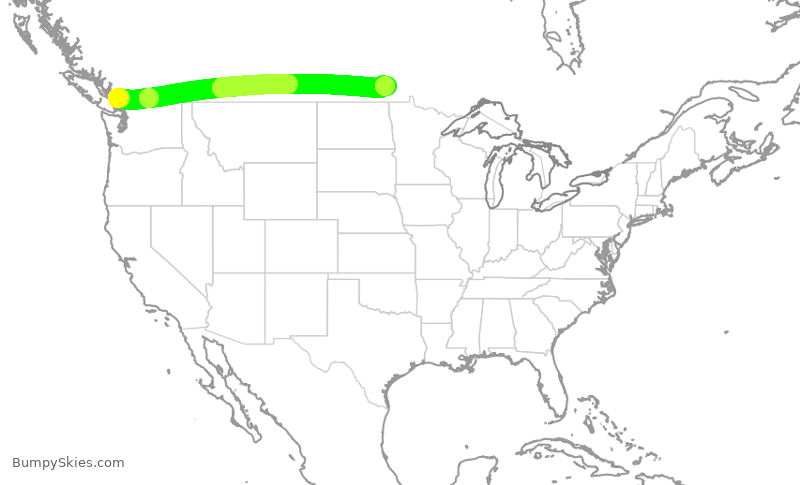 Turbulence forecast map for ACA2332, YVR to YWG