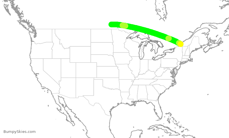 Turbulence forecast map for ACA2334, YWG to YUL