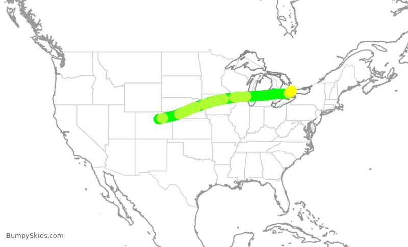 Turbulence forecast map for ACA2338, DEN to YYZ