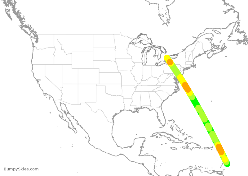 Turbulence forecast map for ACA2340, YYZ to BGI