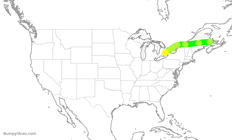 Turbulence forecast map for ACA2347, YQM to YYZ