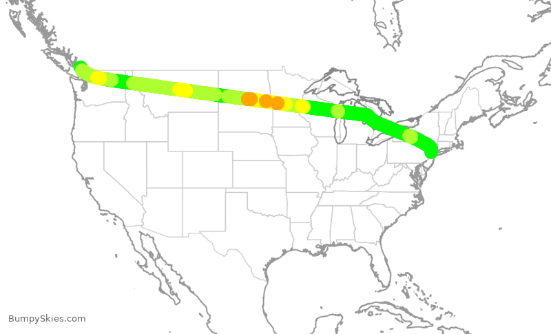 Turbulence forecast map for ACA2349, EWR to YVR