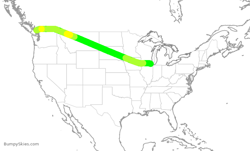 Turbulence forecast map for ACA2349, ORD to YVR
