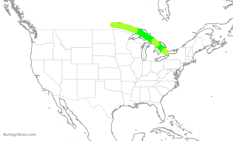 Turbulence forecast map for ACA2358, YWG to YYZ