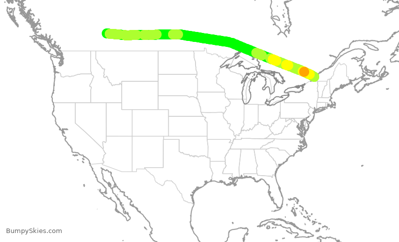 Turbulence forecast map for ACA2358, YYC to YUL
