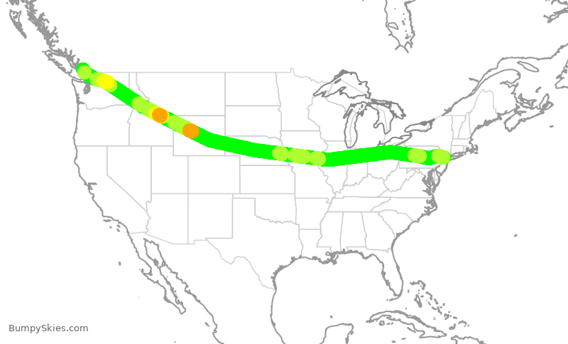Turbulence forecast map for ACA2359, EWR to YVR