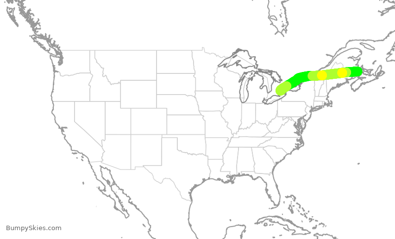 Turbulence forecast map for ACA2367, YQM to YYZ